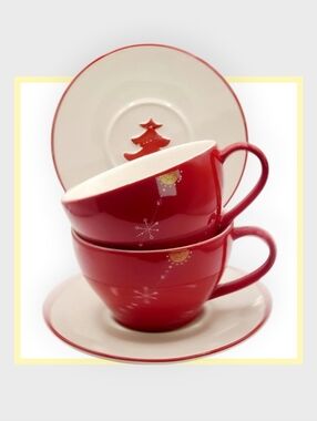 Starbucks Red and White Holiday Tea Cup and Saucer Set
